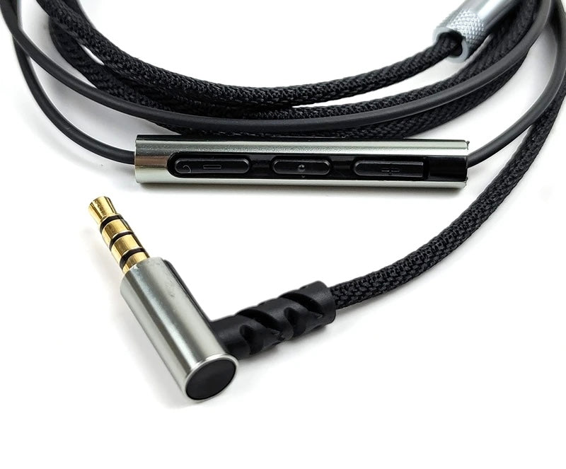 3.5mm Bending Jack Headphone Repair Cable DIY Headset Replacement Wire Fabric Braid Cord with Mic Volume Controller