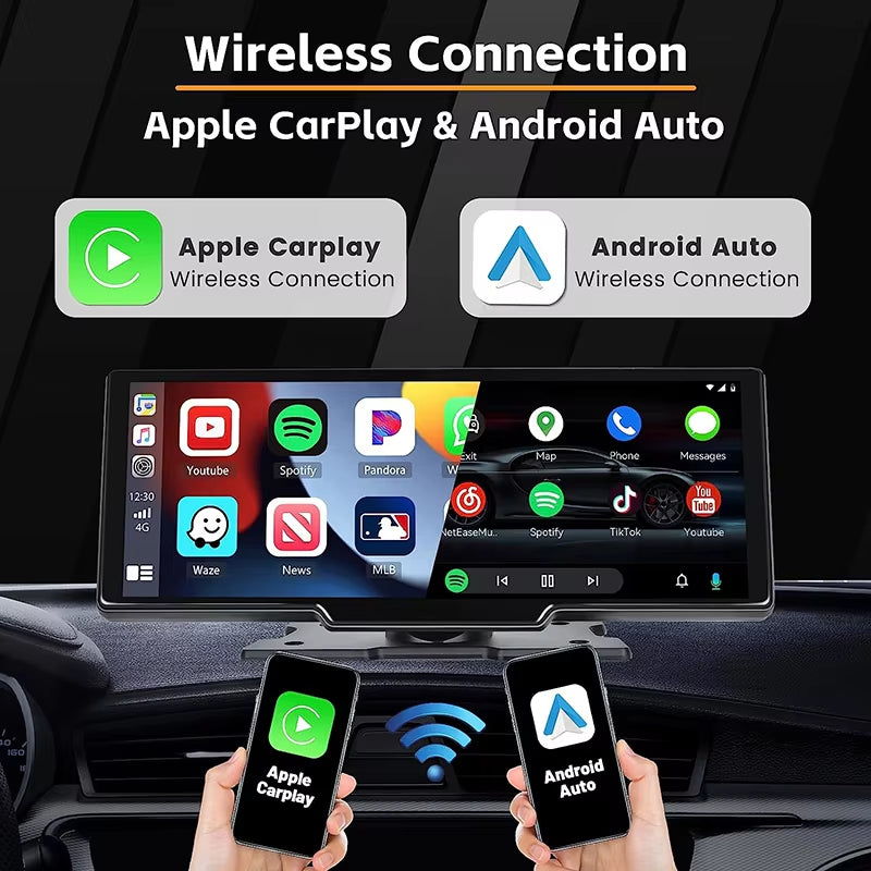 CarPlay Tablet 2025 10.26” IPS Touch Screen Display for in car phone sync, satnav and music, Apple Car play, Android Auto, Dash Cam, Front Camera