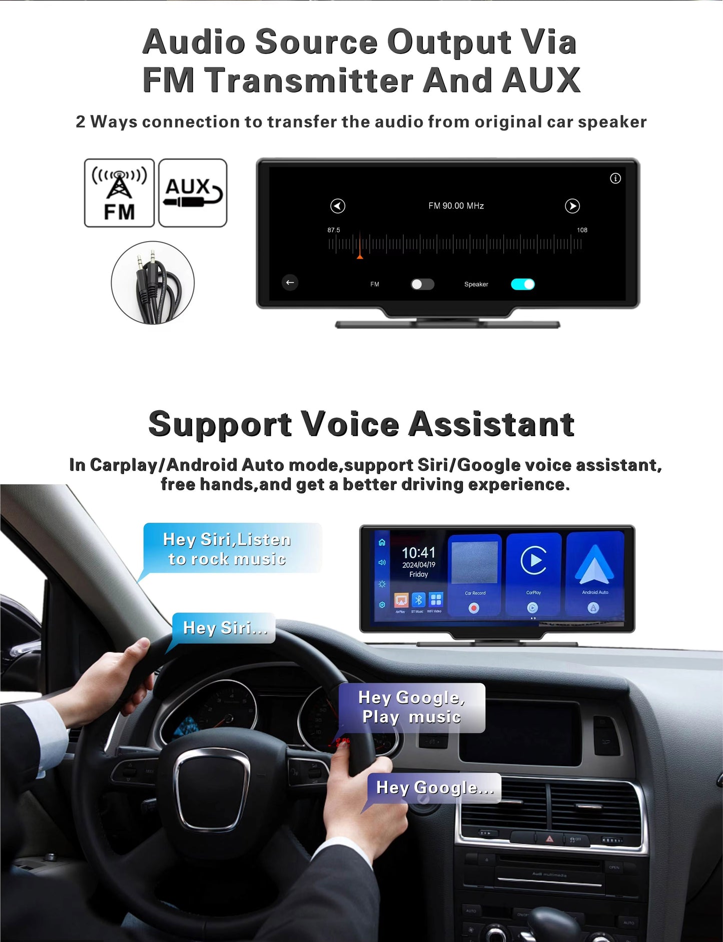 CarPlay Tablet 2025 10.26” IPS Touch Screen Display for in car phone sync, satnav and music, Apple Car play, Android Auto, Dash Cam, Front Camera