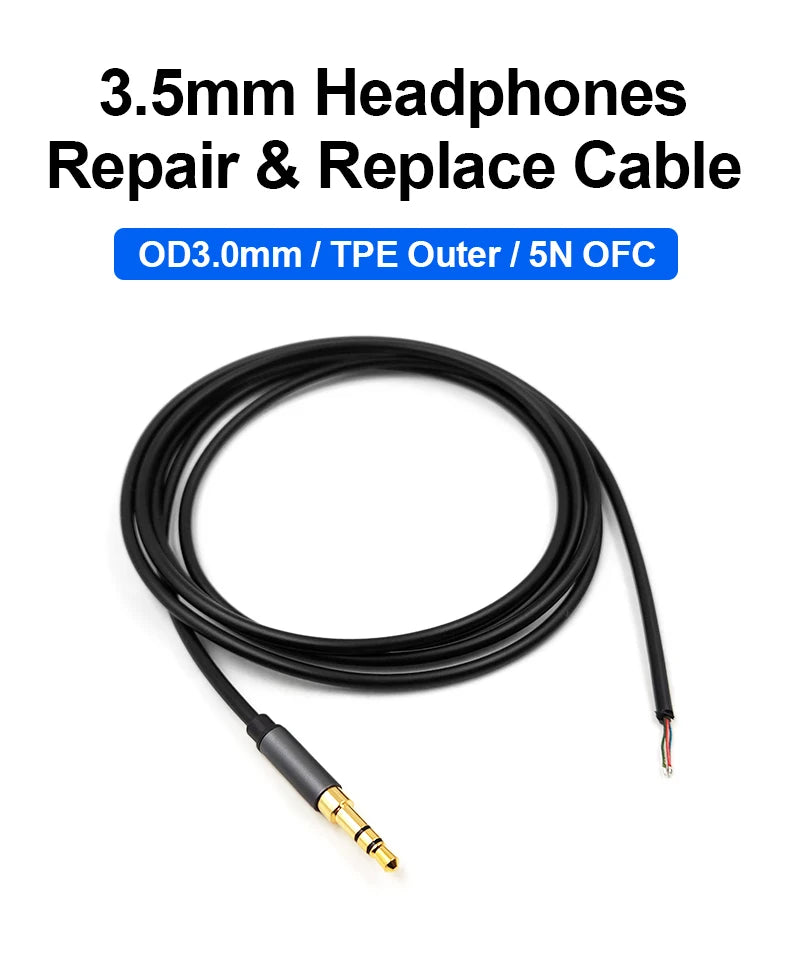 For Sennheiser AKG Beyerdynamic Audio-technica SONY Replaceable Headphone Repair Audio Cable Repair 3 Pole jack