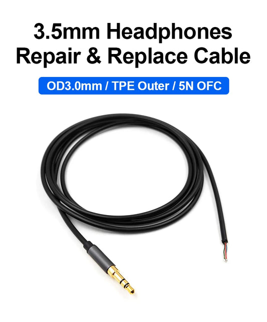 For Sennheiser AKG Beyerdynamic Audio-technica SONY Replaceable Headphone Repair Audio Cable Repair 3 Pole jack