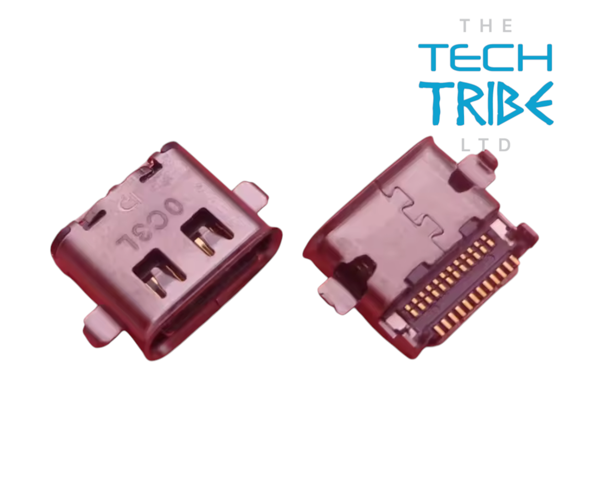 The Tech Tribe LTD replacement USB-C charging port connector for Lenovo ThinkPad laptops on a pink background