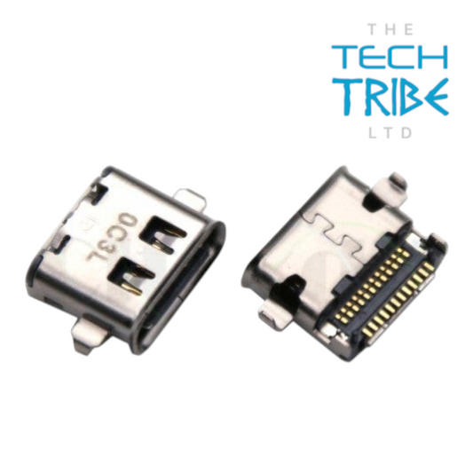 The Tech Tribe LTD replacement USB-C charging port connector for Lenovo ThinkPad laptops showing front and back views.